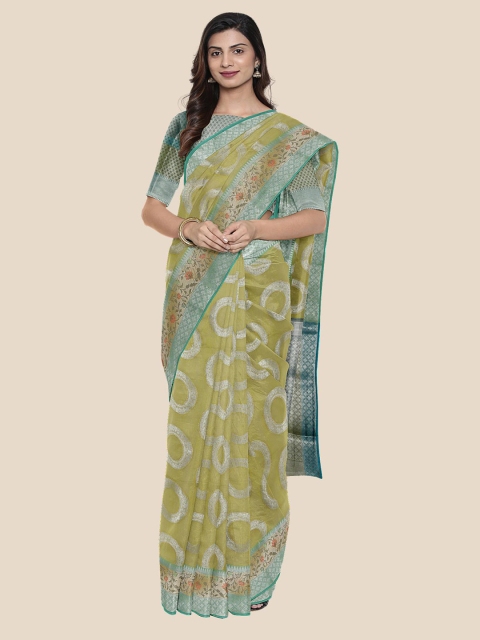 

KLM Fashion Mall Yellow & Grey Ethnic Motifs Zari Chanderi Saree