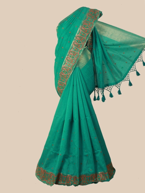 

Pothys Green Ethnic Motifs Zari Jute Silk Saree