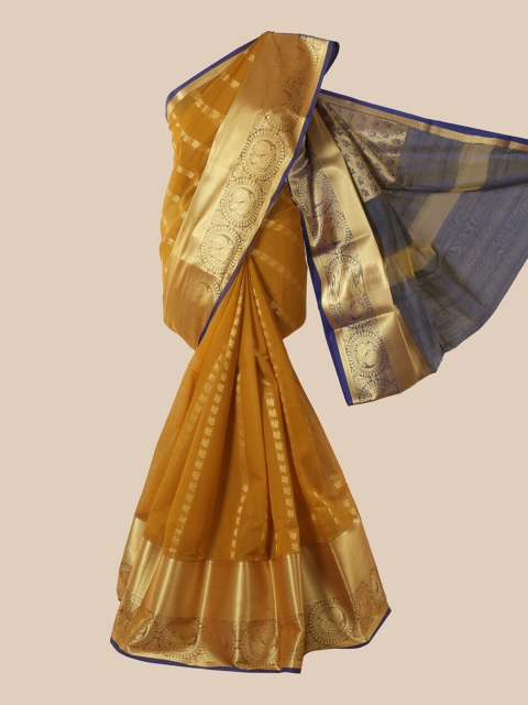

Pothys Mustard & Gold-Toned Woven Design Zari Silk Cotton Saree