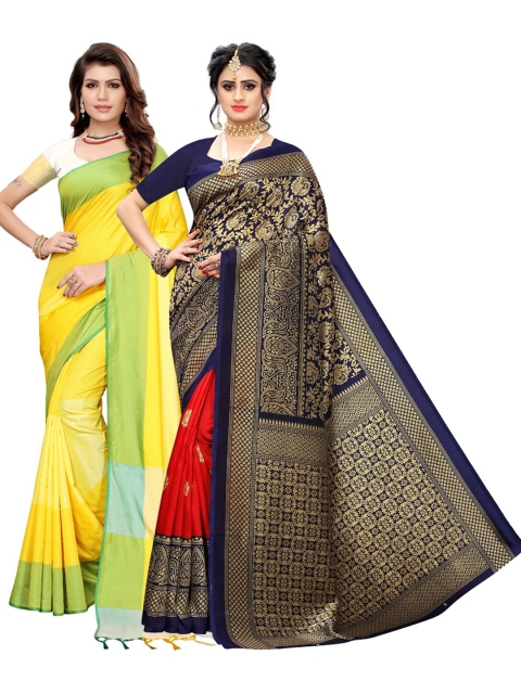 

KALINI Pack of 2 Printed Art Silk Saree, Yellow