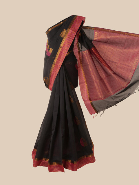 

Pothys Black & Pink Paisley Zari Silk Cotton Saree