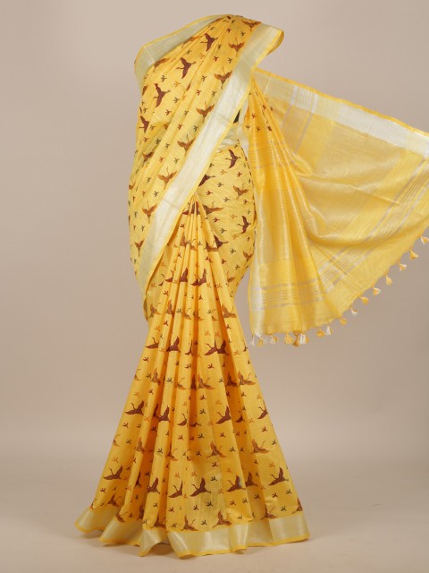 

Pothys Yellow Ethnic Motifs Cotton Blend Saree