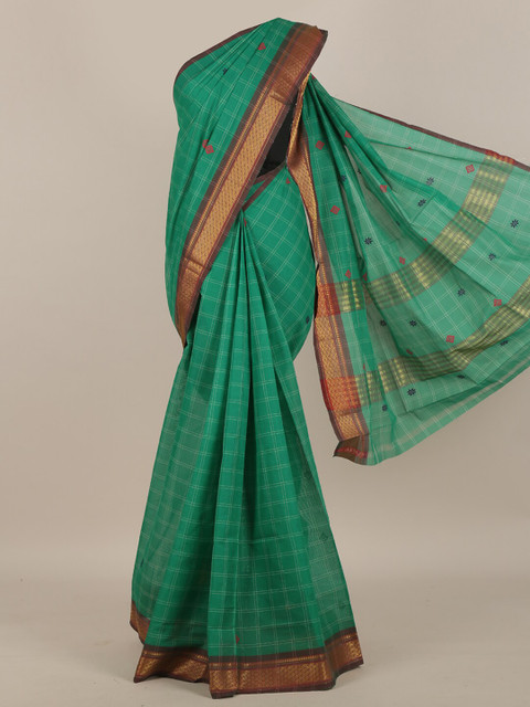 

Pothys Green & Pink Checked Pure Cotton Saree