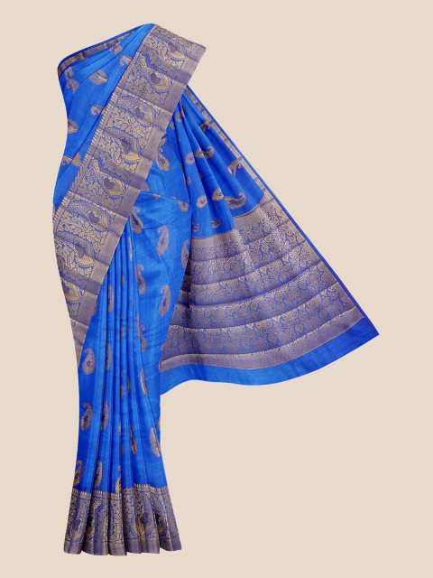 

KLM Fashion Mall Blue & Gold-Toned Woven Design Silk Blend Banarasi Saree