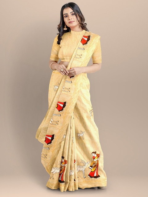 

BharatSthali Beige & Red Zari Silk Cotton Mangalagiri Saree
