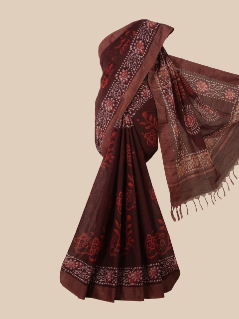 

Pothys Maroon & Red Batik Jute Cotton Saree