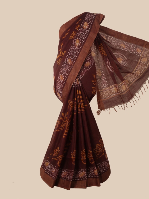 

Pothys Maroon & Off White Batik Jute Cotton Saree