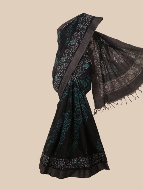 

Pothys Black & White Floral Jute Cotton Saree