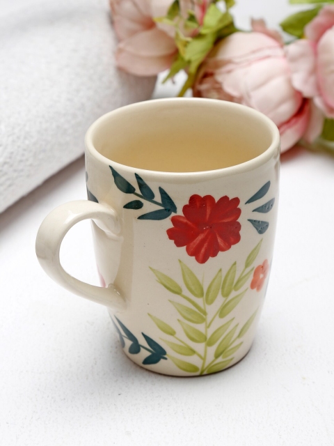 

Fabindia Multicoloured Floral Handpainted Ceramic Glossy Mug, Multi