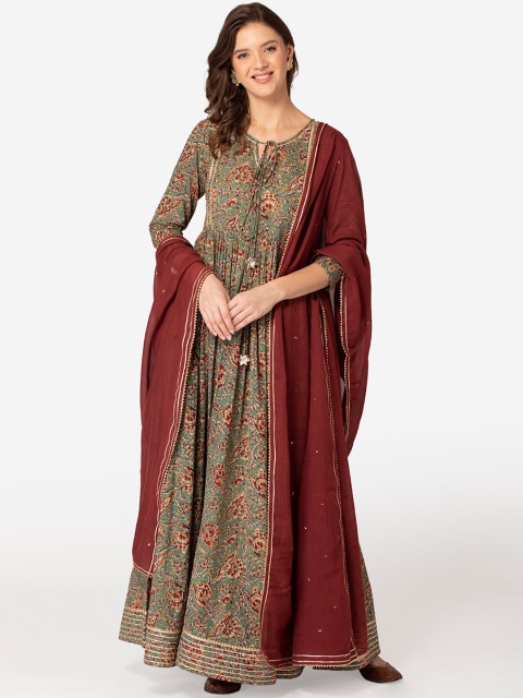 

TARA-C-TARA Women Green Floral Printed Anarkali Kurta With Dupatta