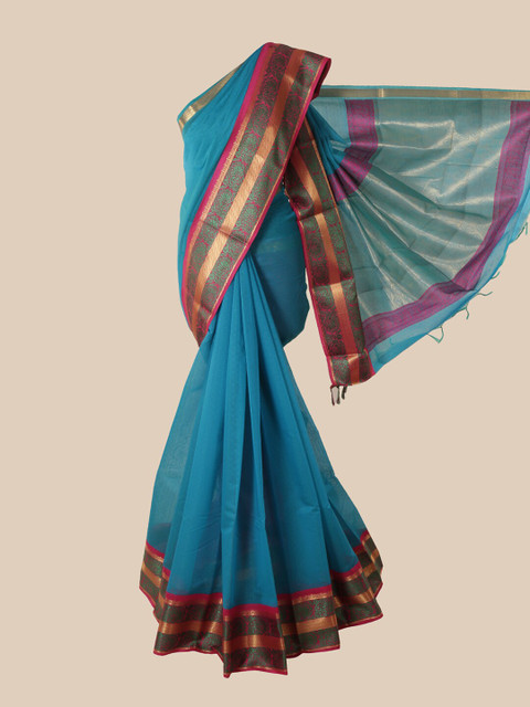

Pothys Blue & Pink Zari Silk Cotton Saree