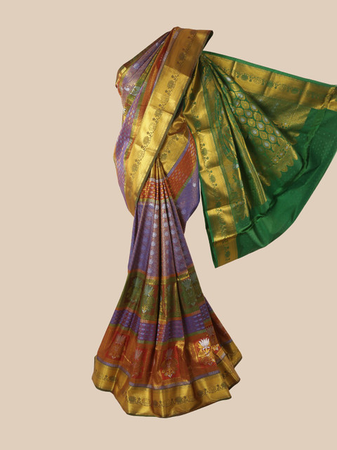 

Pothys Violet & Green Ethnic Motifs Zari Pure Silk Saree