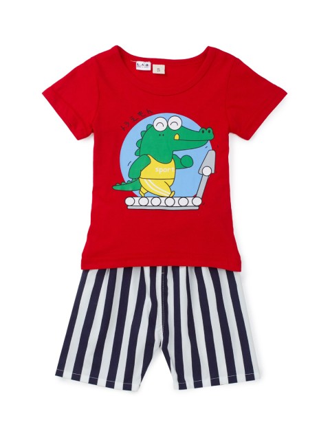 

Like A Boss Boys Red & White Dinosaur Printed T-shirt with Shorts
