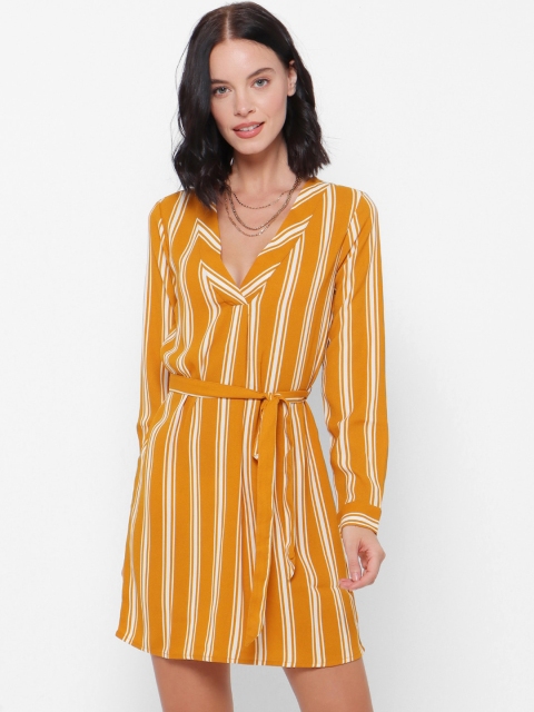 

FOREVER 21 Mustard Yellow & White Striped Dress