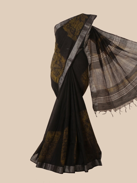 

Pothys Black & Green Batik Jute Cotton Saree