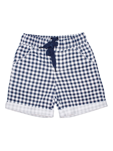 KiddoPanti Boys White Checked Mid-Rise Regular Shorts