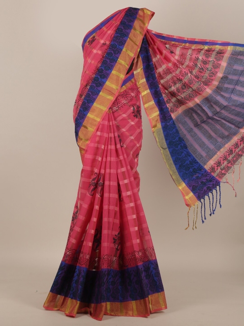

Pothys Pink Ethnic Motifs Cotton Blend Saree