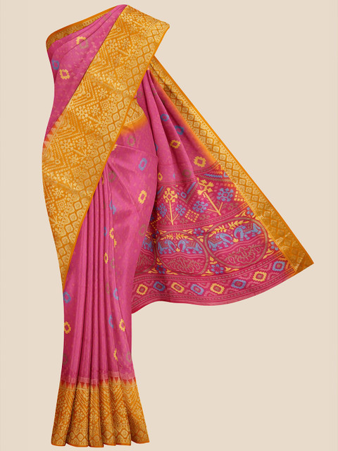 

Kalamandir Pink & Blue Ethnic Motifs Zari Saree