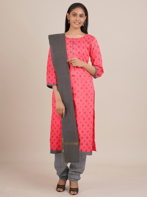 

Pothys Pink & Grey Printed Unstitched Dress Material