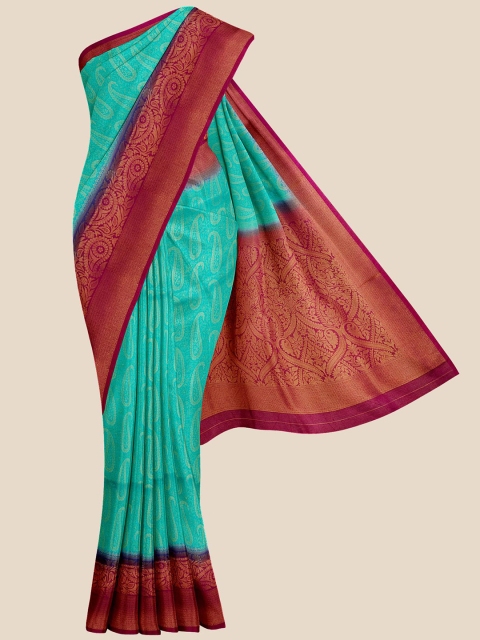 

Kalamandir Green & Brown Ethnic Motifs Zari Silk Blend Banarasi Saree