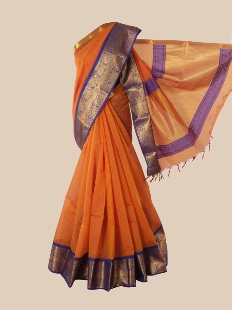 

Pothys Orange & Blue Woven Design Zari Silk Cotton Saree