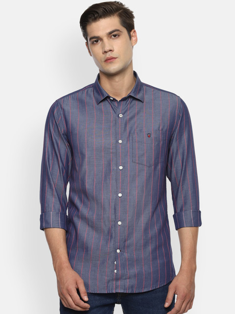 

Louis Philippe Sport Men Blue Slim Fit Striped Pure Cotton Casual Shirt