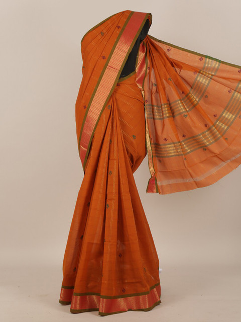 

Pothys Orange & Green Ethnic Motifs Zari Pure Cotton Saree