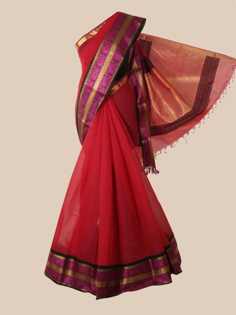 

Pothys Red & Purple Zari Silk Cotton Saree