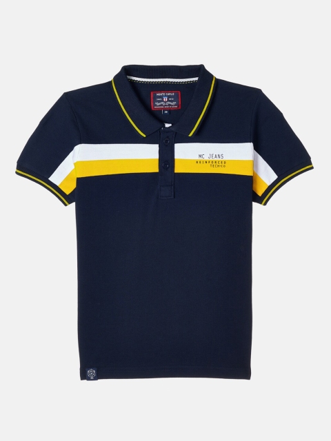 

Monte Carlo Boys Navy Blue & White Striped Cotton Polo Collar T-shirt