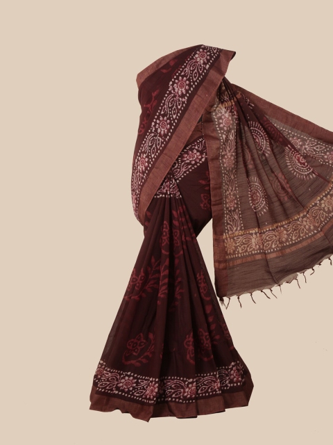 

Pothys Maroon & Off White Batik Jute Cotton Saree