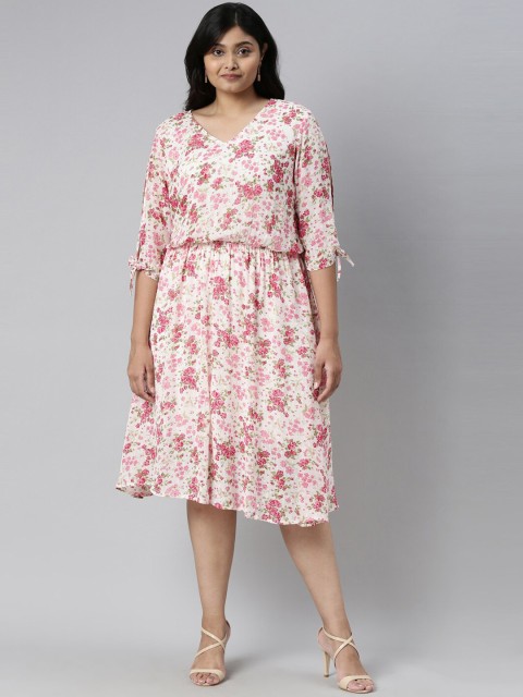 

The Pink Moon White & Pink Floral Georgette Midi Dress