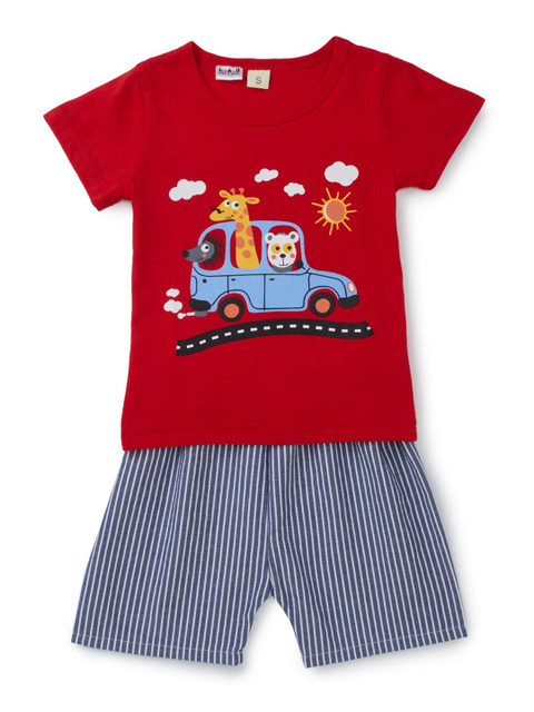 

Like A Boss Boys Red & Navy Blue Printed T-shirt with Shorts