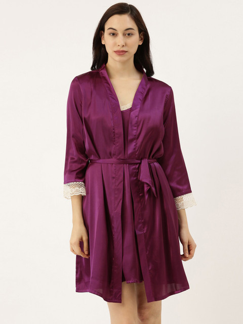

Bannos Swagger Purple Nightdress with Satin Robe