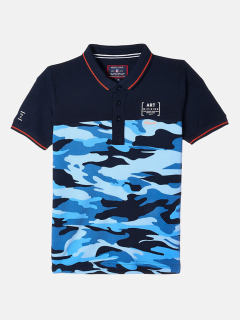 

Monte Carlo Boys Blue Camouflage Printed Polo Collar T-shirt