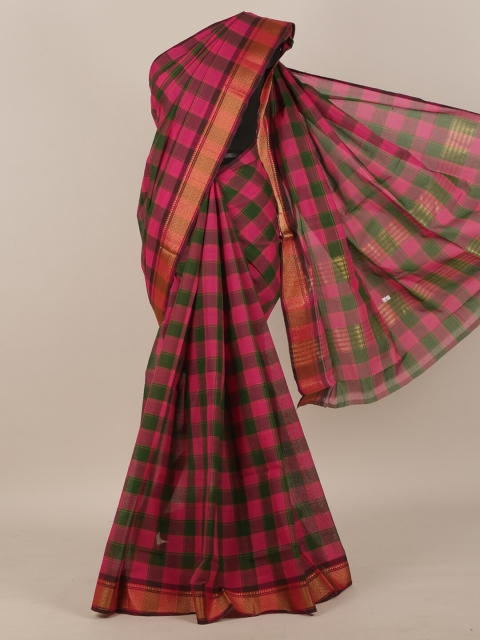 

Pothys Pink & Green Checked Zari Pure Cotton Saree