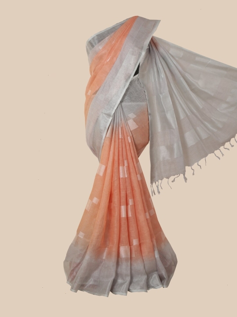 

Pothys Orange & Grey Linen Blend Saree