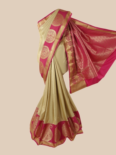

Pothys Cream & Pink Woven Design Zari Pure Silk Saree