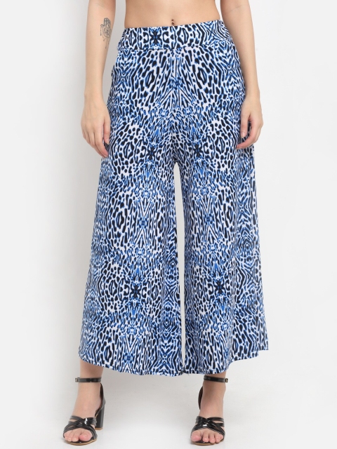 

NEUDIS Women White & Blue Printed Knitted Palazzos