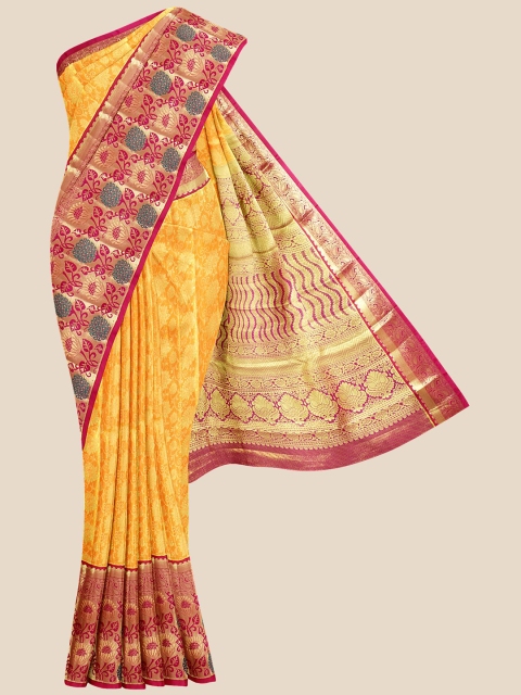 

Kalamandir Orange & Gold-Toned Woven Design Zari Silk Blend Kanjeevaram Saree