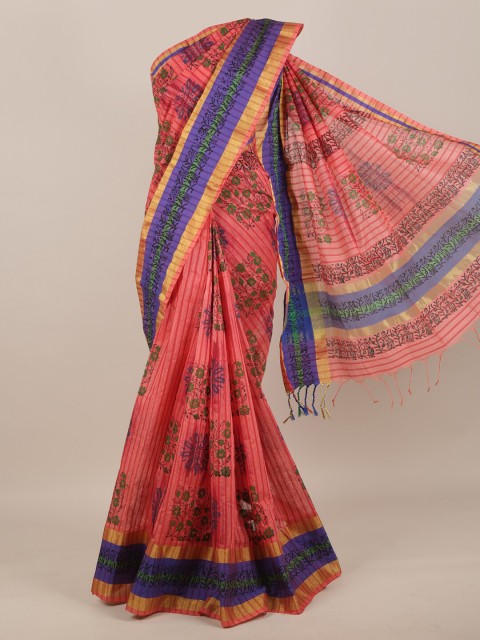 

Pothys Pink Floral Cotton Blend Saree