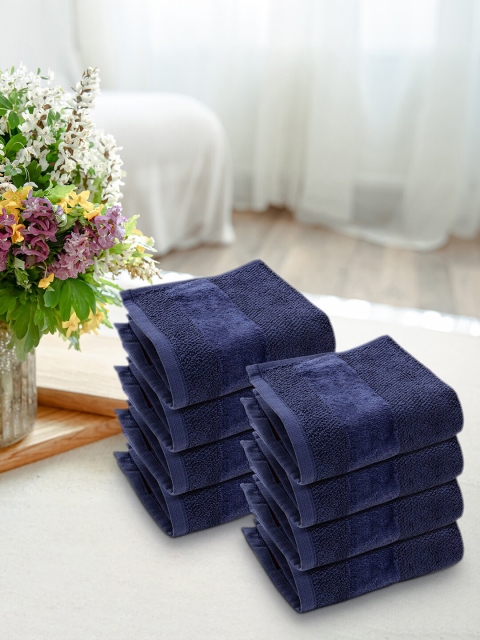 Pure Home and Living Set Of 8 Navy Blue Solid 550 GSM Cotton Face Towels