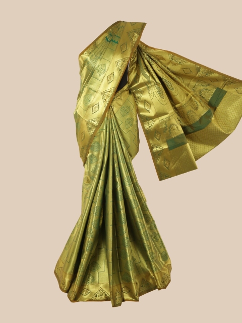 

Pothys Green & Gold-Toned Ethnic Motifs Zari Pure Silk Saree