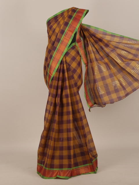 

Pothys Brown & Purple Checked Zari Pure Cotton Saree
