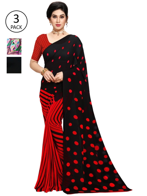 

KALINI Pack of 3 Poly Georgette Saree, Black