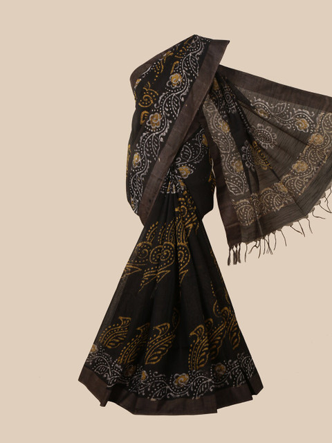 

Pothys Coffee Brown & Off White Batik Jute Cotton Saree