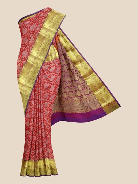 

Kalamandir Red & Gold-Toned Ethnic Motifs Silk Blend Kanjeevaram Saree