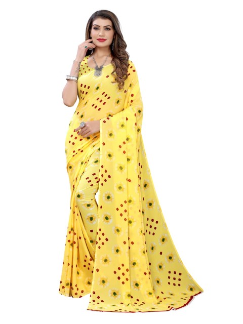 

KALINI Yellow & Red Bandhani Pure Georgette Saree