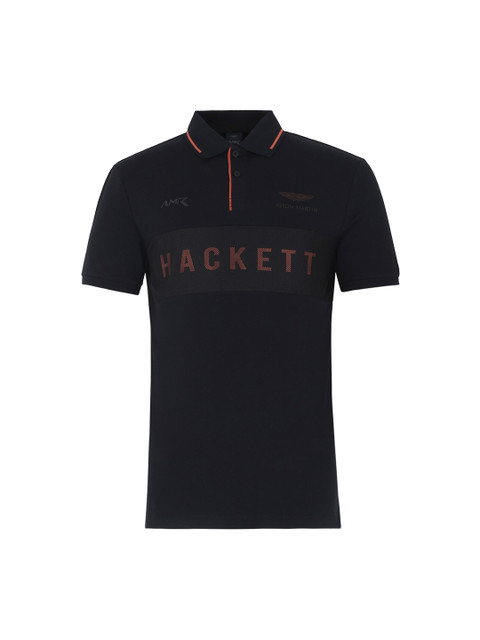 

HACKETT LONDON Men Black Polo Collar Applique T-shirt