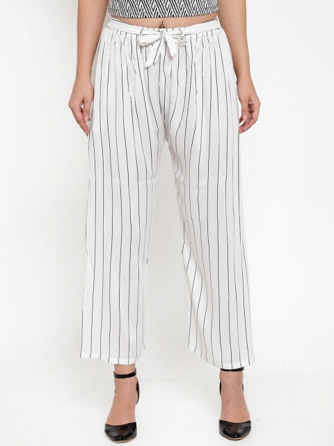 

Baani Creations Women White Striped Parallel Trousers
