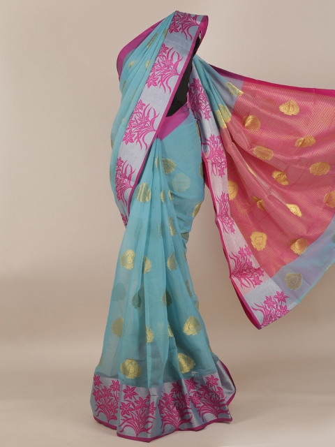 

Pothys Turquoise Blue & Gold Woven Design Cotton Blend Saree